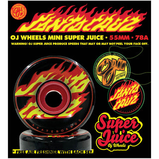 OJ Skateboard Wheels 55mm Flame Dot Mini Super Juice 78A Santa Cruz Black
