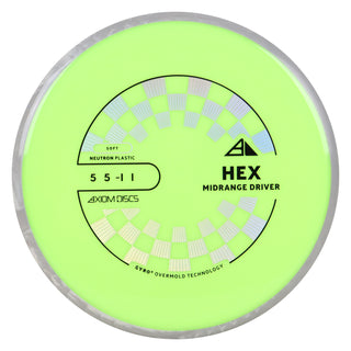 Axiom Discs Project Lab Coat Neutron Soft Hex Midrange Disc 5/5/-1/1 Neon Green/Grey Marble 177 grams