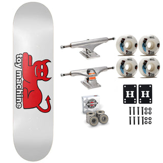Toy Machine Skateboard Premium Complete Devil Cat White 8.25" x 31.75" Indy Trucks and Bearings, Sml Wheels