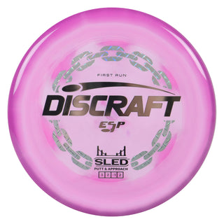 Discraft Disc Golf First Run ESP Sled Putt and Approach 3/2/-1/2 Purple White/Silver 177 grams