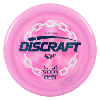 Discraft Disc Golf First Run ESP Sled Putt and Approach 3/2/-1/2 Pink White/Turquoise 177 grams