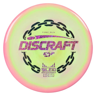 Discraft Disc Golf First Run ESP Sled Putt and Approach 3/2/-1/2 Pink Lime/Pink Hearts 177 grams