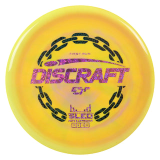 Discraft Disc Golf First Run ESP Sled Putt and Approach 3/2/-1/2 Yellow Orange/Pink Hearts 177 grams