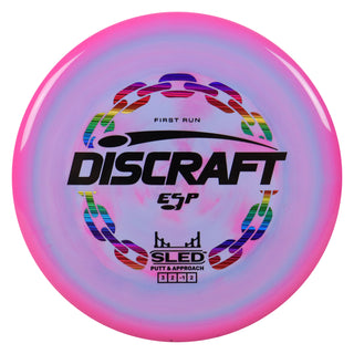 Discraft Disc Golf First Run ESP Sled Putt and Approach 3/2/-1/2 Pink Blue/Black 176 grams