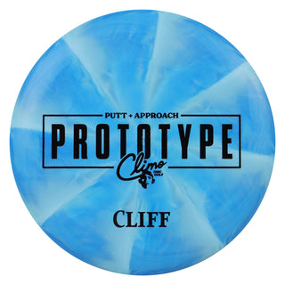Climo Disc Golf Prototype Swirled Trophy Line Cliff Putt and Approach 2/3/-1/0 Light Blue/Black 171g