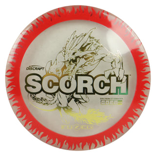 Discraft Disc Golf FuZed Line Scorch with Flame Pattern Distance Driver 11/6/-2/2 Clear with Red Flame/Gold 173-174g
