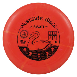 Westside Disc Golf BT Medium Burst Swan 2 Putter 3/3/-1/0 Red Orange/Black 173 grams
