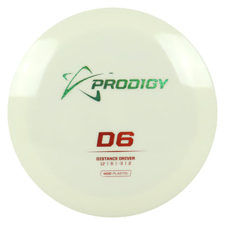 Prodigy Disc Golf 400 D6 Distance Driver 12/6/-3/2 White/Green Shimmer/Red Shimmer 174 grams