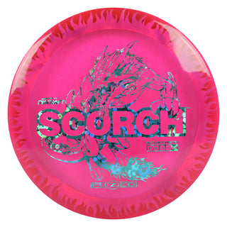 Discraft Disc Golf FuZed Line Scorch with Flame Pattern Distance Driver 11/6/-2/2 Hot Pink with Light Blue Flame/Blue Flowers 170-172g