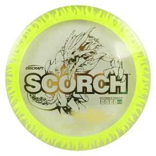 Discraft Disc Golf FuZed Line Scorch with Flame Pattern Distance Driver 11/6/-2/2 Clear with Yellow Flame/Gold 164-166g