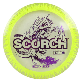 Discraft Disc Golf FuZed Line Scorch with Flame Pattern Distance Driver 11/6/-2/2 Clear with Yellow Flame/Purple 164-166g