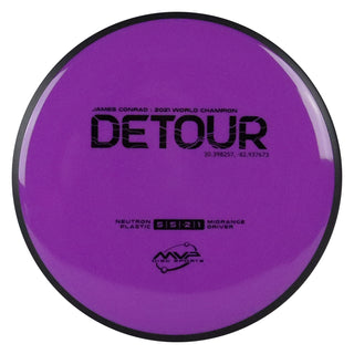 MVP Disc Golf James Conrad Signature Neutron Detour Midrange Disc 5/5/-2/1 Purple 167 grams