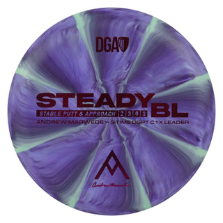 DGA Disc Golf Andrew Marwede Stone Swirl Steady BL Putter 2/3/0/2 Purple Lime/Magenta 173-174g