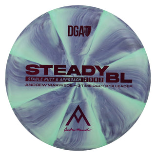 DGA Disc Golf Andrew Marwede Stone Swirl Steady BL Putter 2/3/0/2 Black Lime/Magenta 173-174g