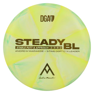 DGA Disc Golf Andrew Marwede Stone Swirl Steady BL Putter 2/3/0/2 Yellow Green/Gold 170-172g