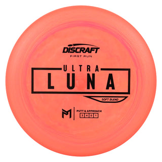 Discraft Disc Golf First Run Putter Line Soft UltraLuna Putt and Approach 3/4/0/1 Light Red/Black 168g