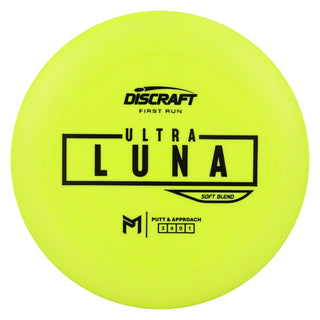 Discraft Disc Golf First Run Putter Line Soft UltraLuna Putt and Approach 3/4/0/1 Yellow/Black 170g