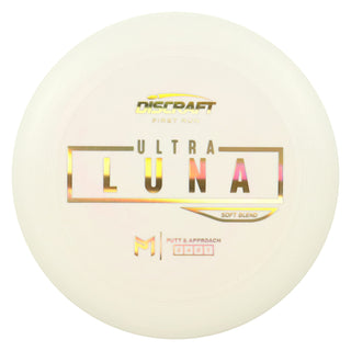 Discraft Disc Golf First Run Putter Line Soft UltraLuna Putt and Approach 3/4/0/1 White/Gold Holo 159g