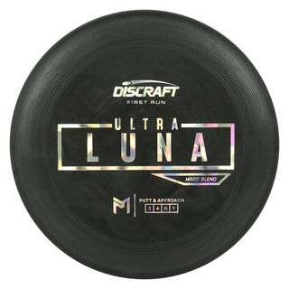 Discraft Disc Golf First Run Putter Line Hard UltraLuna Putt and Approach 3/4/0/1 Black/Holo Prisms 173g