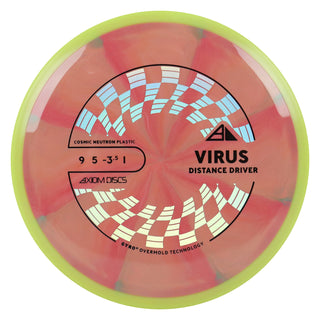 Axiom Disc Golf Cosmic Neutron Virus Distance Driver 9/8/-3.5-1 Red Peach/Yellow 162 grams