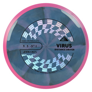 Axiom Disc Golf Cosmic Neutron Virus Distance Driver 9/8/-3.5-1 Black Storm Blue/Pink 158 grams