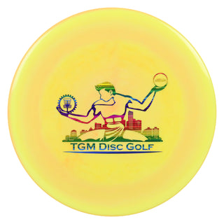 Discraft ESP Zone with TGM Disc Golf Stamp Putt and Approach Yellow Peach/Rainbow Lines 173g