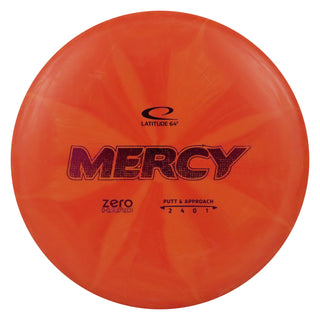 Latitude 64 Disc Golf Zero Hard Burst Mercy Putt and Approach 2/4/0/1 Orange/Purple 174 grams