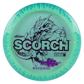 Discraft Disc Golf FuZed Line Scorch with Flame Pattern Distance Driver 11/6/-2/2 Light Blue with White Flame/Purple 164-166g