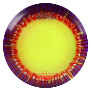 Discraft Disc Golf Z Line Fly Dye Raptor Distance Driver 9/4/0/3 Yellow Splat Purple/Rose 173-174g