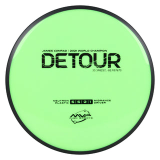 MVP Disc Golf James Conrad Signature Neutron Detour Midrange Disc 5/5/-2/1 Neon Green 173 grams