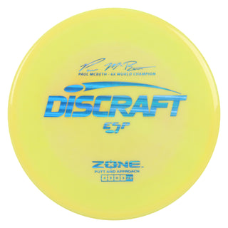 Discraft Disc Golf Paul McBeth Signature ESP Zone Putter 4/3/0/3 Yellow/Blue Lines 169g