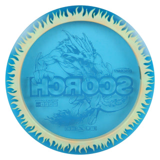 Discraft Disc Golf FuZed Line Scorch with Flame Pattern Distance Driver 11/6/-2/2 Blue with Pastel Yellow Flame/Silver 173-174g