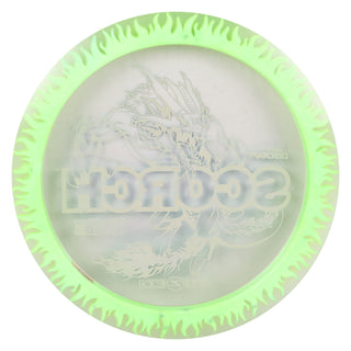 Discraft Disc Golf FuZed Line Scorch with Flame Pattern Distance Driver 11/6/-2/2 Clear with Lime Flame/Olive 173-174g
