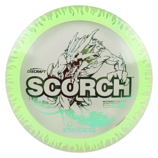 Discraft Disc Golf FuZed Line Scorch with Flame Pattern Distance Driver 11/6/-2/2 Clear with Lime Flame/Olive 173-174g
