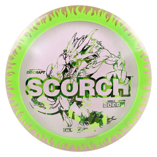 Discraft Disc Golf FuZed Line Scorch with Flame Pattern Distance Driver 11/6/-2/2 Clear with Green Flame/Camo 173-174g