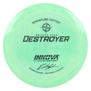 Innova Disc Golf Evelina Salonen 2024 World Champion Swirled Star Destroyer Distance Driver 12/5/-1/3 Green/Black Prisms 168 grams