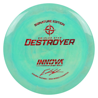 Innova Disc Golf Evelina Salonen 2024 World Champion Swirled Star Destroyer Distance Driver 12/5/-1/3 Green Grey/Red Shatter 168 grams