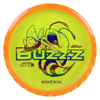 Discraft Disc Golf Fuzed Line Buzzz with Saw Pattern Midrange 5/4-1/1 Orange with Hot Pink Saw/Rainbow Stars 175-176g