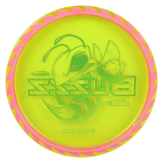 Discraft Disc Golf Fuzed Line Buzzz with Saw Pattern Midrange 5/4-1/1 Mango with Pink Saw/ Purple Metallic 175-176g