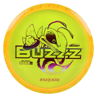 Discraft Disc Golf Fuzed Line Buzzz with Saw Pattern Midrange 5/4-1/1 Mango with Pink Saw/ Purple Metallic 175-176g