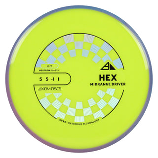 Axiom Discs Project Lab Coat Neutron Soft Hex Midrange Disc 5/5/-1/1 Yellow/Purple Pink 167 grams