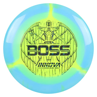 Innova Disc Golf Halo Star Boss Distance Driver 13/5/-1/3 Yellow Blue/Black Stars 172 grams