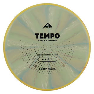 Axiom Disc Golf Cosmic Electron Tempo Putt and Approach 4/4/0/2.5 Grey Blue/Yellow 165 grams