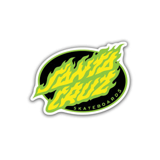 Santa Cruz Skateboard Sticker Oval Flame Dot White Vinyl  Green/Yellow  3.5" x 2.5"