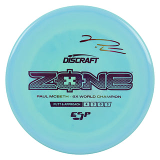 Discraft Disc Golf Paul McBeth Signature ESP Zone Putt and Approach 4/3/0/3 Light Blue/Purple/Purple Metallic 171g