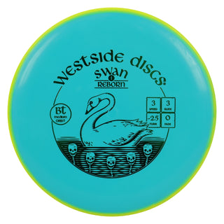 Westside Disc Golf BT Medium Orbit Swan 1 Reborn Putter 3/3/-2.5/0 Turquoise Yellow/Green 175 grams