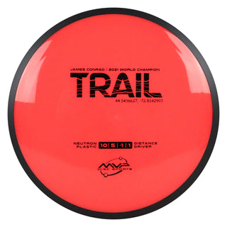 MVP Disc Golf James Conrad Neutron Trail Distance Driver 10/5/-1/1 Light Red 167 grams