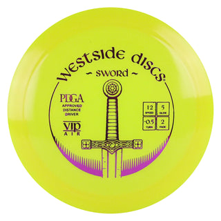Westside Discs Disc Golf VIP Air Sword Distance Driver 12/5/-0.5/2 Yellow/Purple 156 grams