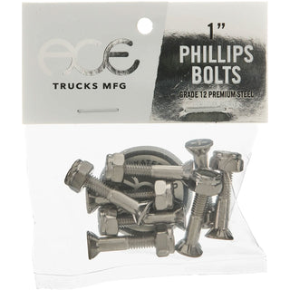 Ace Trucks Skateboard Mounting Hardware Silver 1 1/4" Phillips