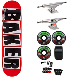 Baker Logo Skateboard Red/Black 8.38" x 32" with Independent Trucks, Triclops Wheels